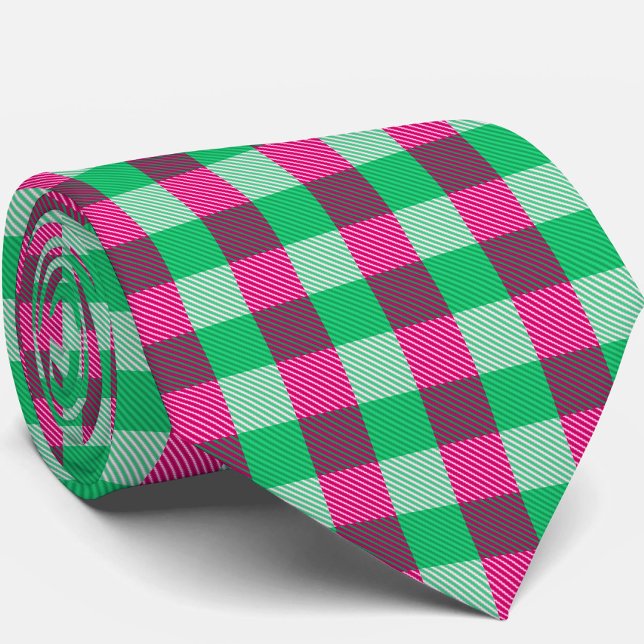 Corbata Diseño de cheques de Gingham verde rosa (Subido por el creador)