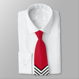 Corbata Diseño de chevron negro y blanco y triángulo rojo