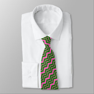 Corbata Diseño de Chevron Zigzag Verde Rosa