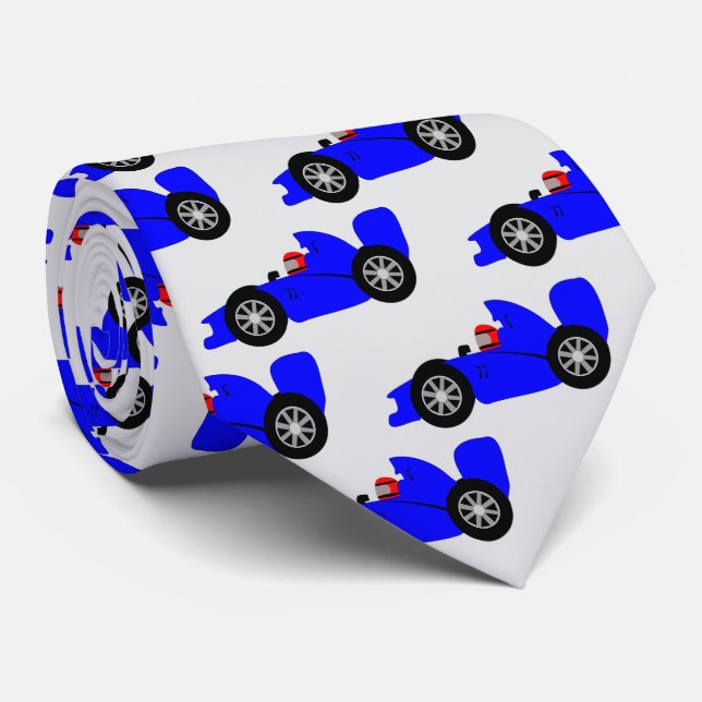 Corbata Diseño de coche de carreras azul (Enrollado)