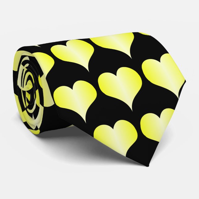 Corbata Diseño de Corazones Amarillos (Enrollado)