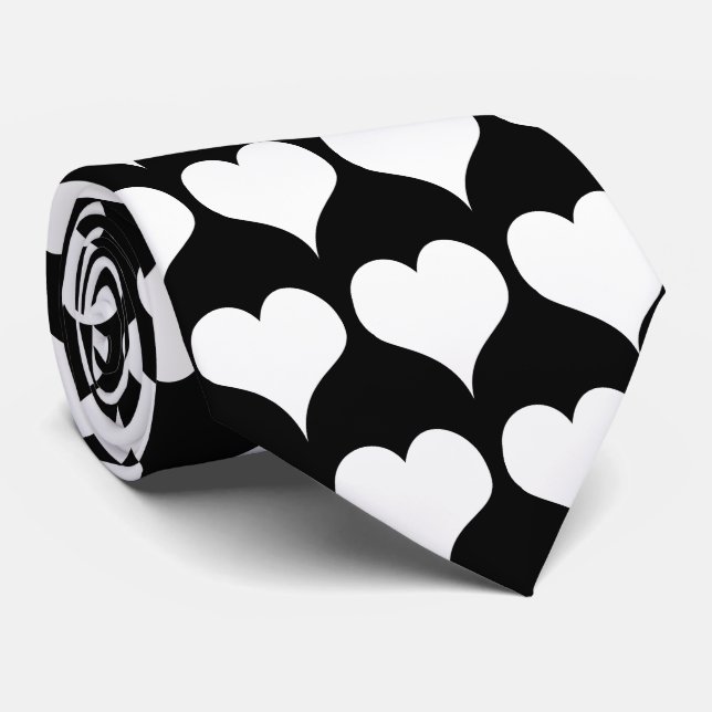 Corbata Diseño de Corazones Blancos (Enrollado)