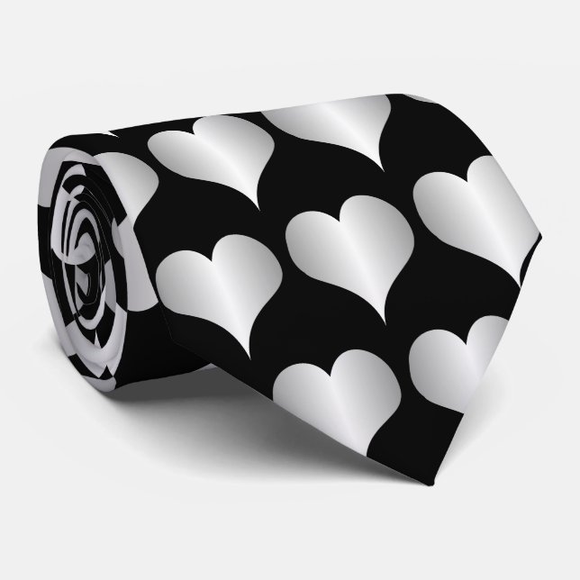 Corbata Diseño de Corazones de Plata (Enrollado)