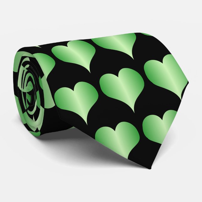 Corbata Diseño de Corazones Verdes (Enrollado)