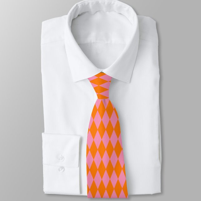 Corbata Diseño de cuadros arlequín naranja y rosa (Subido por el creador)