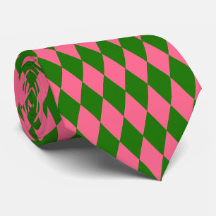 Corbata Diseño de cuadros de arlequín rosa y verde