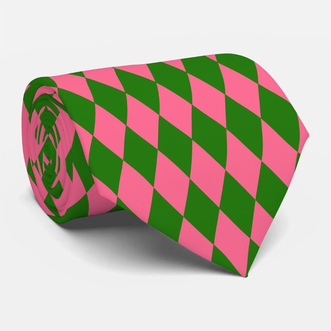 Corbata Diseño de cuadros de arlequín rosa y verde (Subido por el creador)