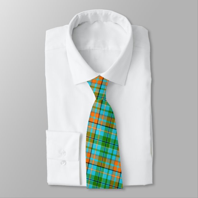 Corbata Diseño de cuadros escoceses azul naranja verde (Atado)