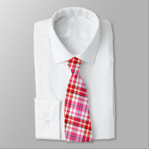 Corbata Diseño de cuadros escoceses blancos rojos y rosado