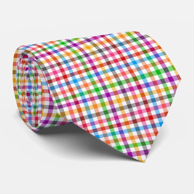 Corbata Diseño de cuadros escoceses de gingham de arcoíris (Enrollado)