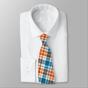 Corbata Diseño de cuadros escoceses naranja azul blanco