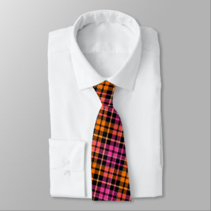 Corbata Diseño de cuadros escoceses naranja rosa negro