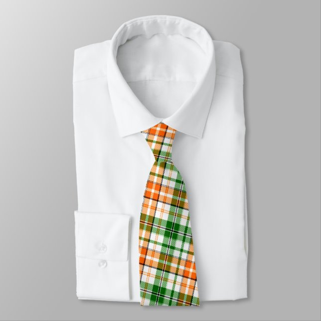 Corbata Diseño de cuadros escoceses naranja verde blanco (Atado)