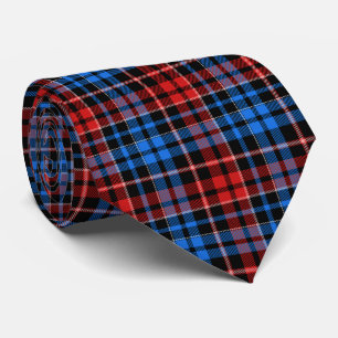 Corbata Diseño de cuadros escoceses rojo azul sobre negro