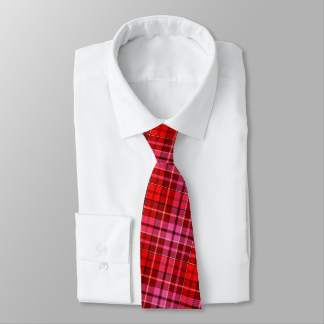 Corbata Diseño de Cuadros Escoceses Rojo Granate Rosa  (Atado)