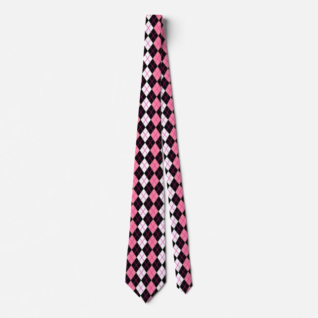 Corbata Diseño de diamante argyle rosa negro blanco (Anverso)