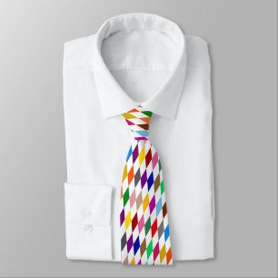 Corbata Diseño de Diamantes Arlequín Coloridos Blanco
