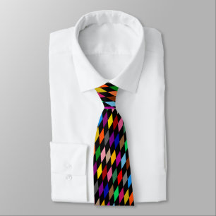 Corbata Diseño de Diamantes Arlequín Coloridos Negro 