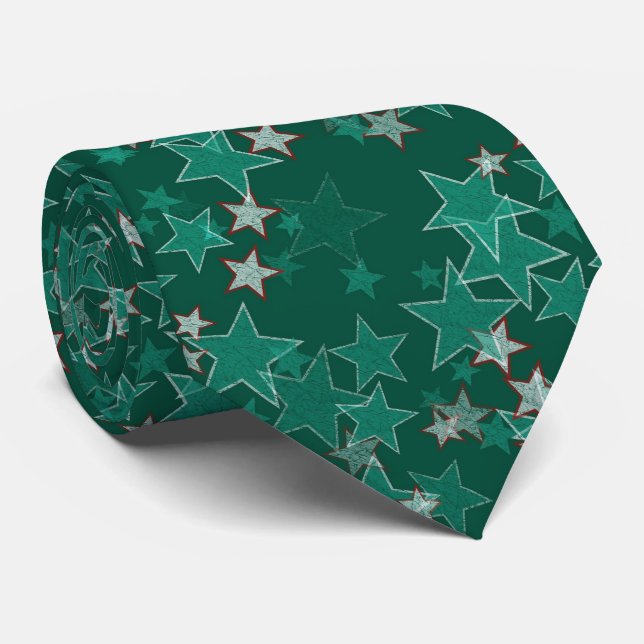 Corbata Diseño de estrellas verdes (Enrollado)