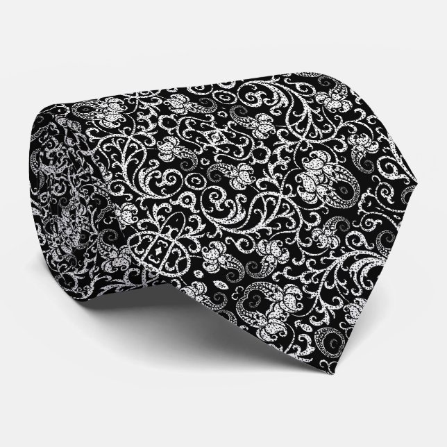Corbata Diseño de flores dálmata negro lindo (Enrollado)