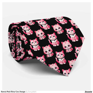 Corbata Diseño de gatos kawaii rosados