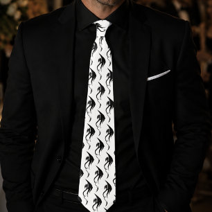 Corbata Diseño de ilustración de dragón tribal blanco negr