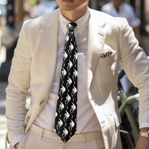 Corbata Diseño de ilustración tribal de dragón blanco negr