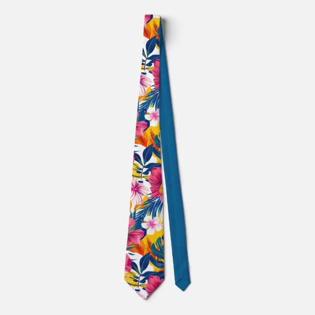 Corbata Diseño de isla trendy floral tropical vibrante (Anverso)
