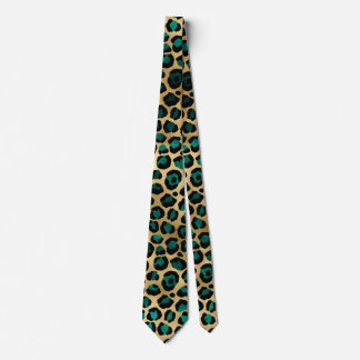 Corbata Diseño de la serie Leopard verde azulada y Gold 14