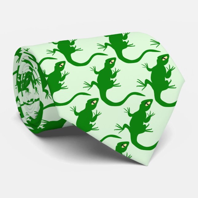 Corbata Diseño de lagarto verde (Enrollado)
