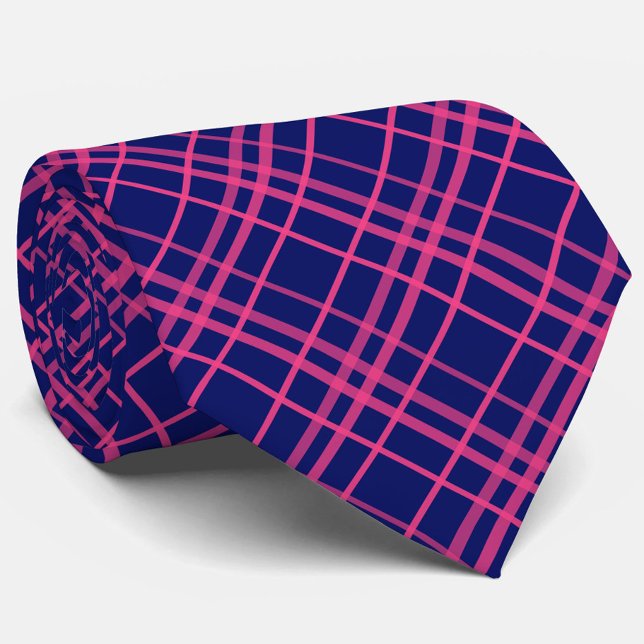 Corbata Diseño de líneas de cuadros azules con rosa (Subido por el creador)
