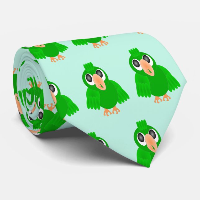 Corbata Diseño de Loro Verde (Enrollado)