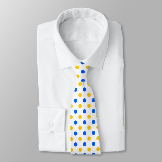 Corbata Diseño de lunares blancos azules y amarillos  (Atado)