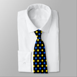 Corbata Diseño de lunares negros azules amarillos