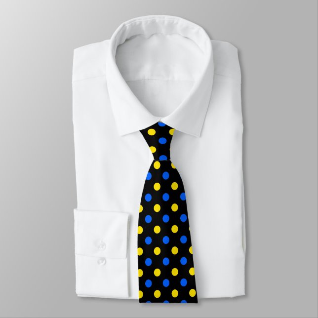 Corbata Diseño de lunares negros azules amarillos (Atado)