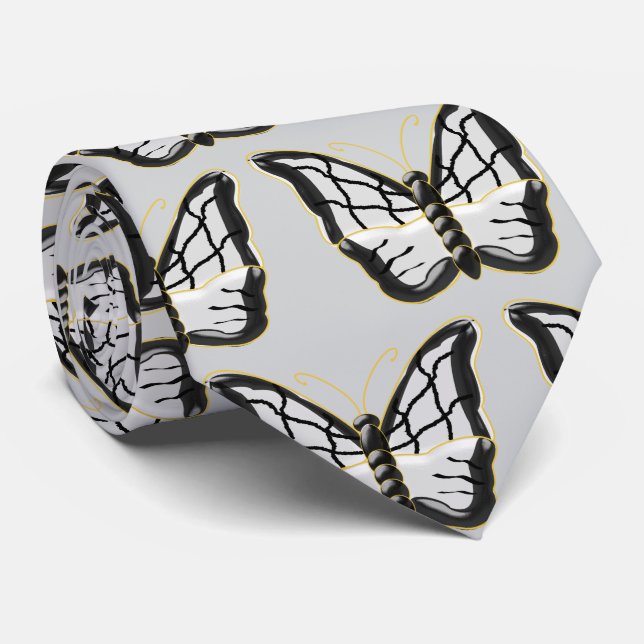 Corbata Diseño de Mariposa Blanca (Enrollado)