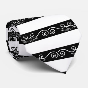 Corbata Diseño de monograma rayado blanco negro
