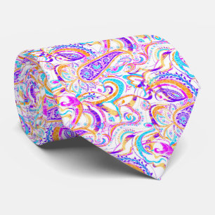 Corbata Diseño de paisley blanco y colorido lindo