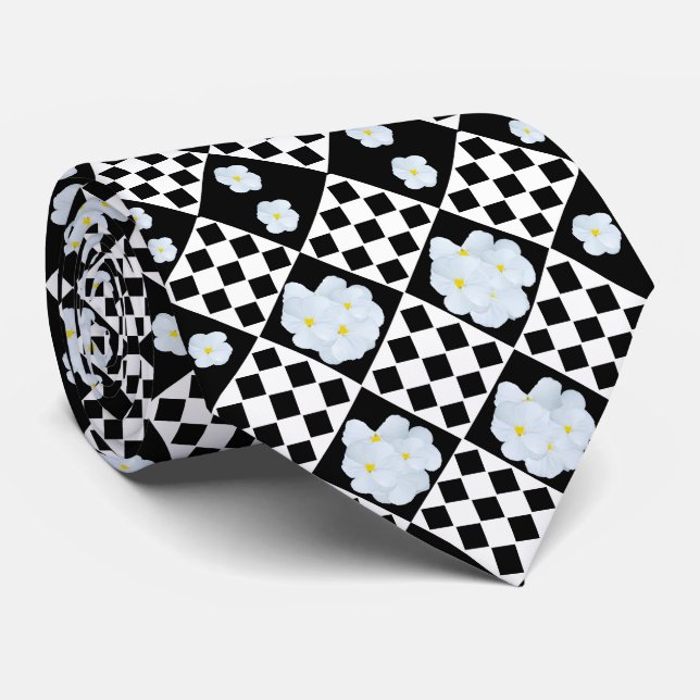Corbata Diseño De Pansy Blanco Y Negro, (Enrollado)