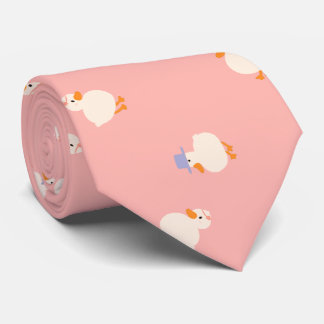 Corbata Diseño de patos ilustrados a mano rosa