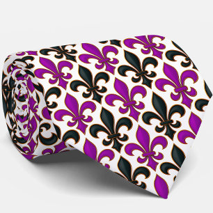 Corbata Diseño de patrón barroco de flor de lis negro púrp