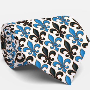 Corbata Diseño de patrón barroco flor de lis negro azul