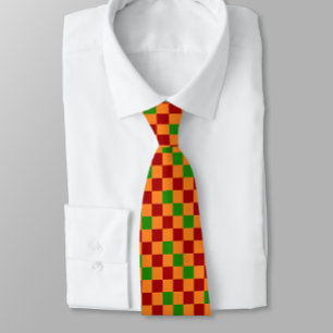 Corbata Diseño de Patrón Cuadriculado Naranja Rojo Verde