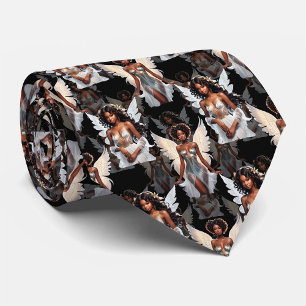 Corbata Diseño de patrón de ángeles de niña negra hermosa 