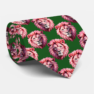 Corbata Diseño de patrón de animal cabeza de león rosa ver