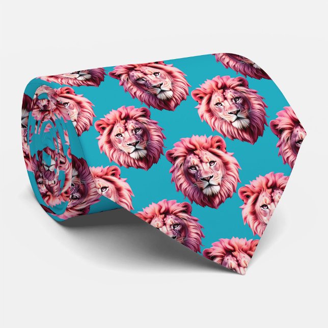 Corbata Diseño de patrón de animal de cabeza de león rosa  (Subido por el creador)