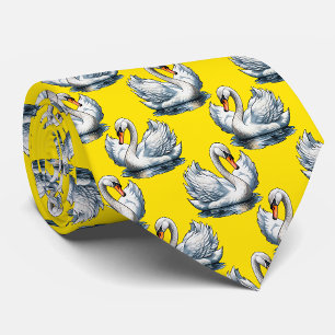 Corbata Diseño de patrón de aves cisne en amarillo