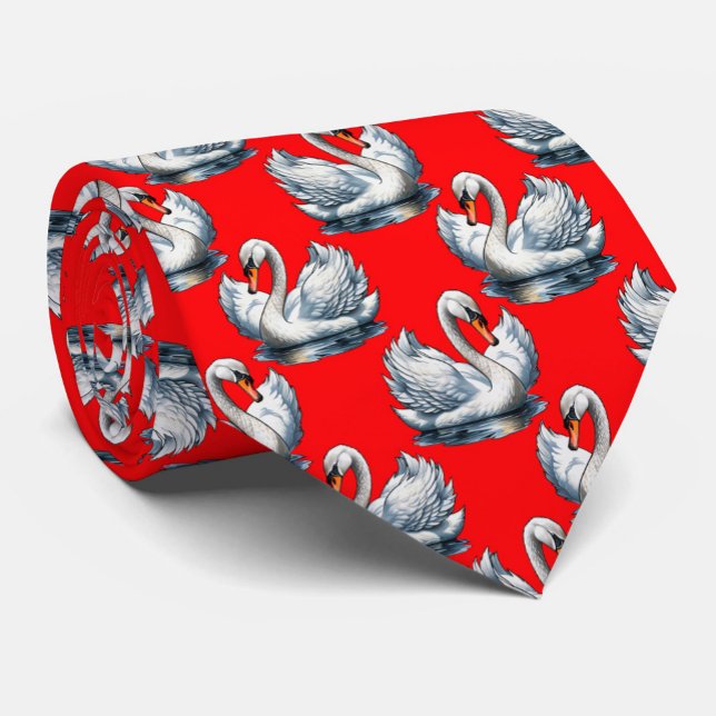 Corbata Diseño de patrón de aves cisne en rojo (Subido por el creador)