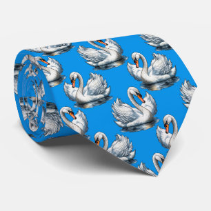 Corbata Diseño de patrón de aves cisnes sobre azul