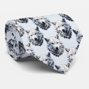 Corbata Diseño de patrón de cabeza de lobo blanco - Blanco